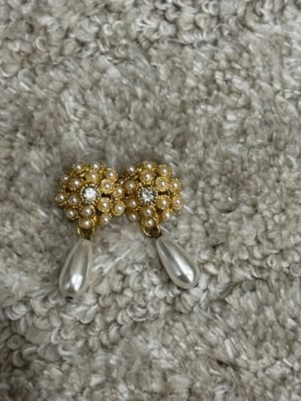 Vintage Gold Pearl Cluster Drop Earrings